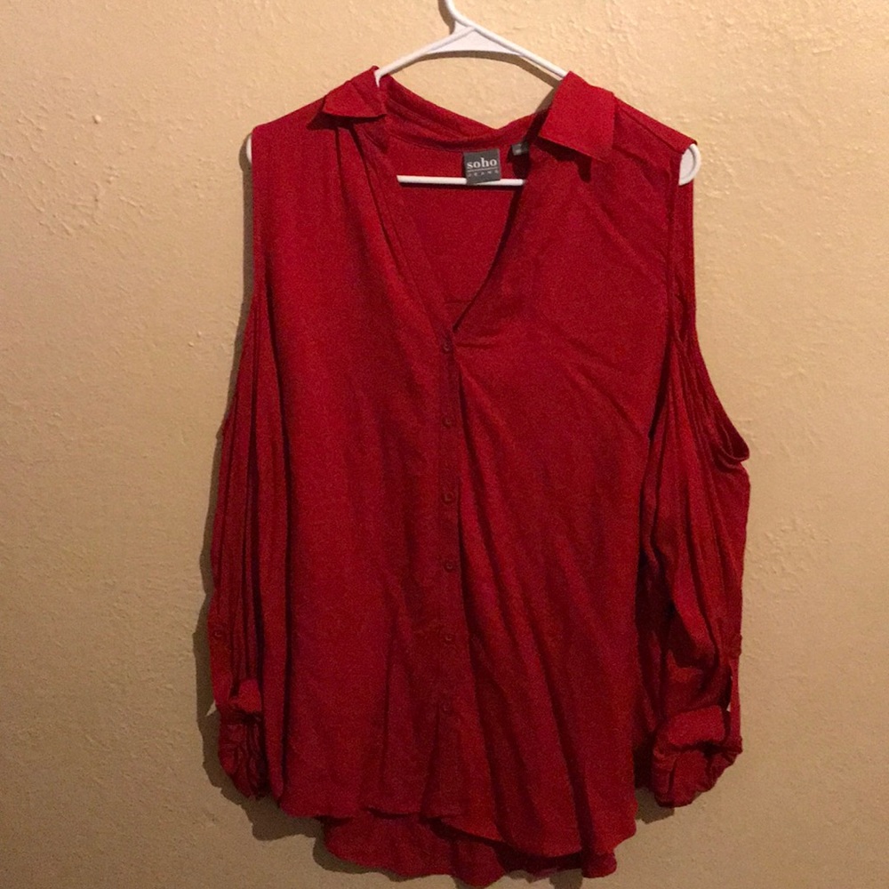 Red off the shoulder long sleeve top